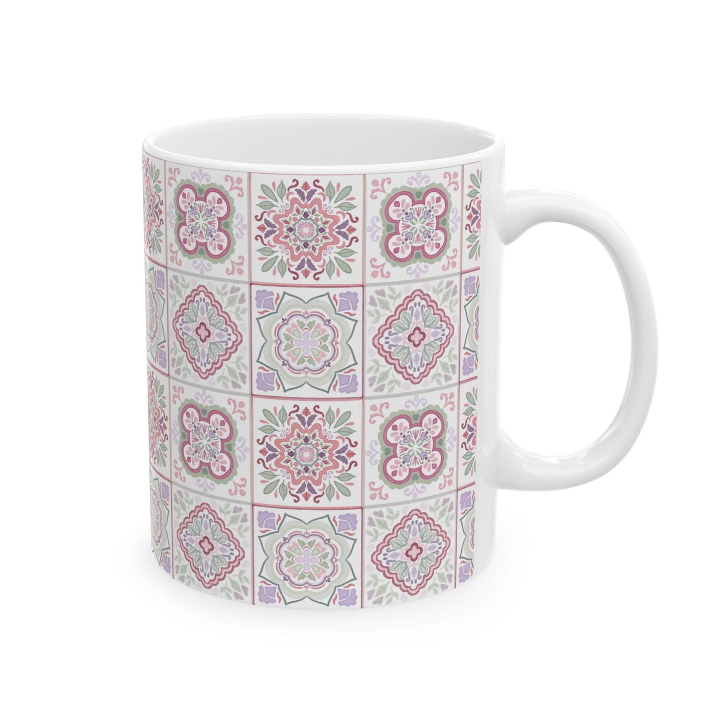 Floral Harmony Tile Pattern Ceramic Mug 11oz