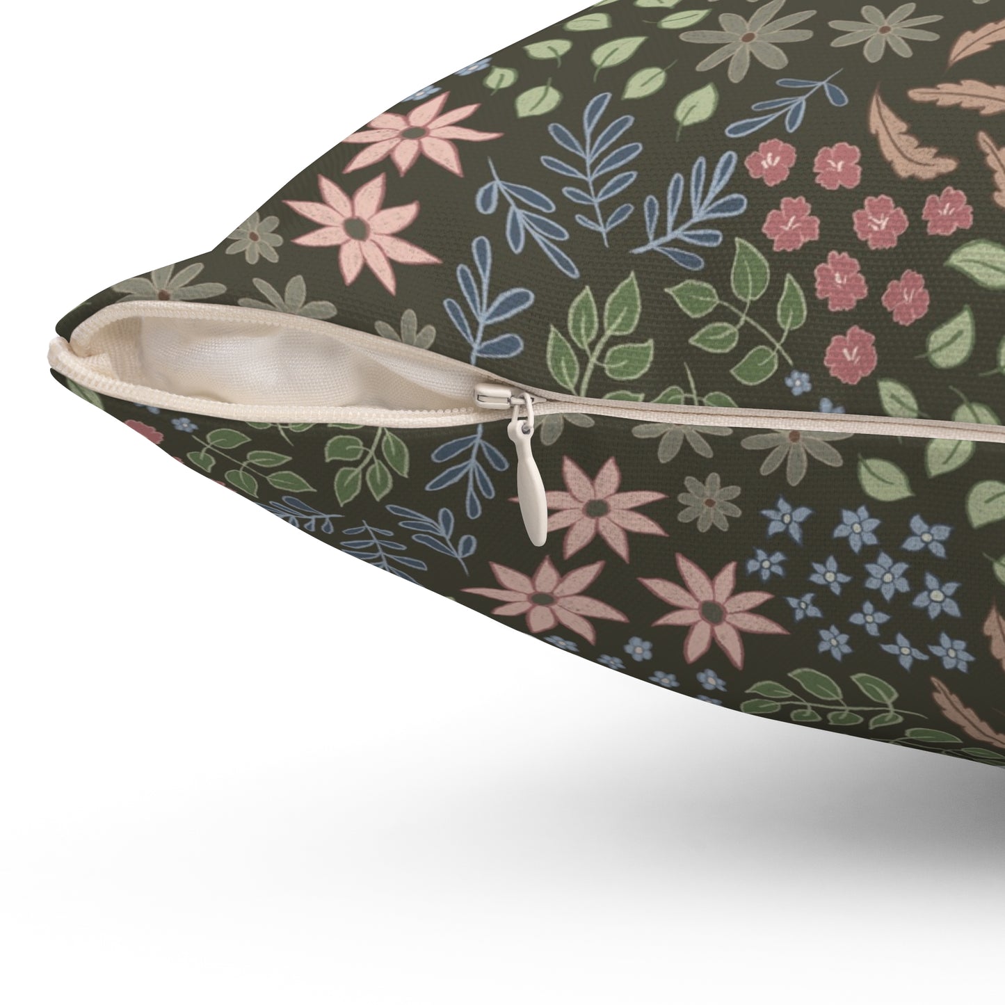 Floral Garden Square Pillow — Dark Botanical Pattern Decorative Throw Pillow