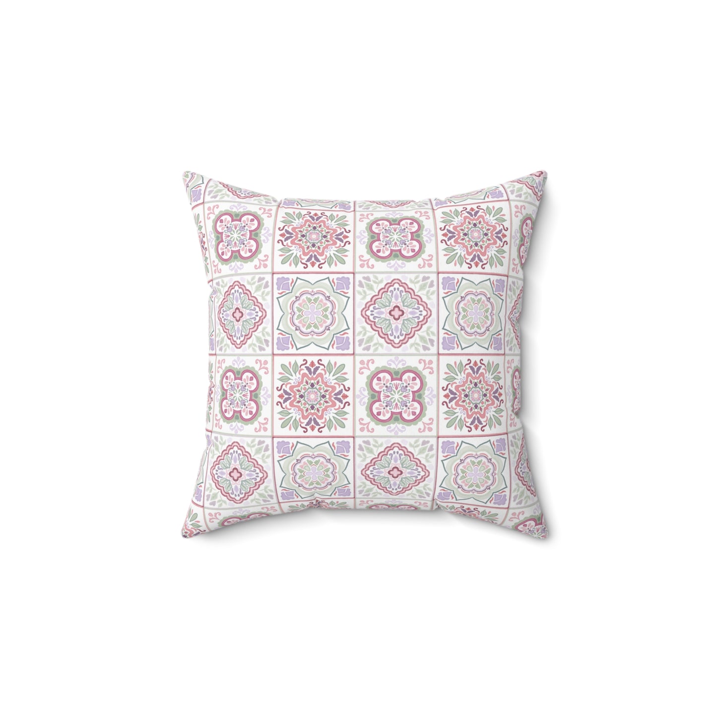 Floral Harmony Tile Cushion Cover - Pastel Tile Square Throw Cushion Cover
