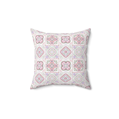 Floral Harmony Tile Cushion Cover - Pastel Tile Square Throw Cushion Cover