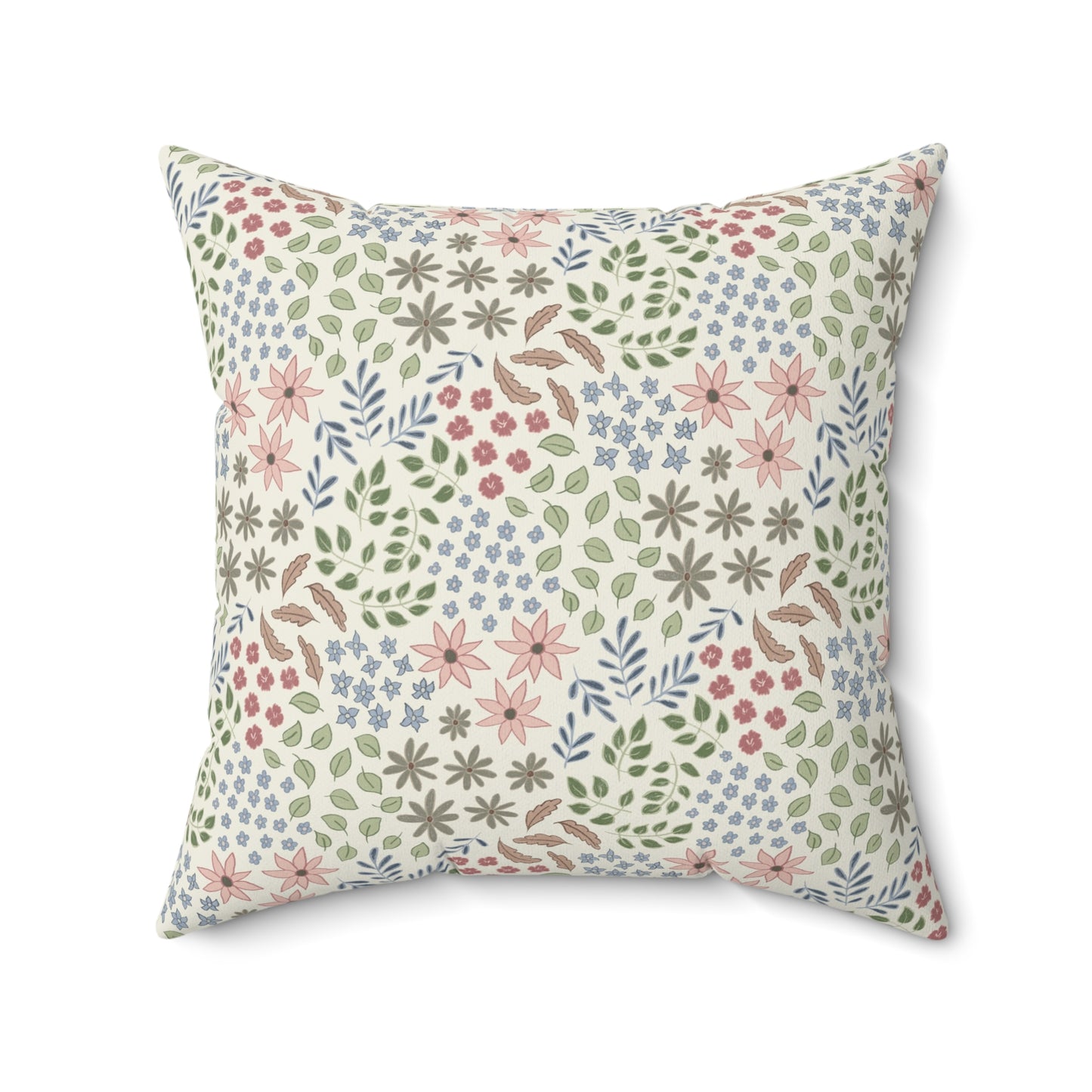 Floral Meadow Decorative Pillow — Pastel Garden Pattern Square Throw Pillow
