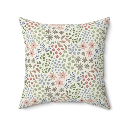 Floral Meadow Decorative Pillow — Pastel Garden Pattern Square Throw Pillow