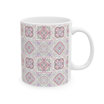 Floral Harmony Tile Pattern Ceramic Mug 11oz