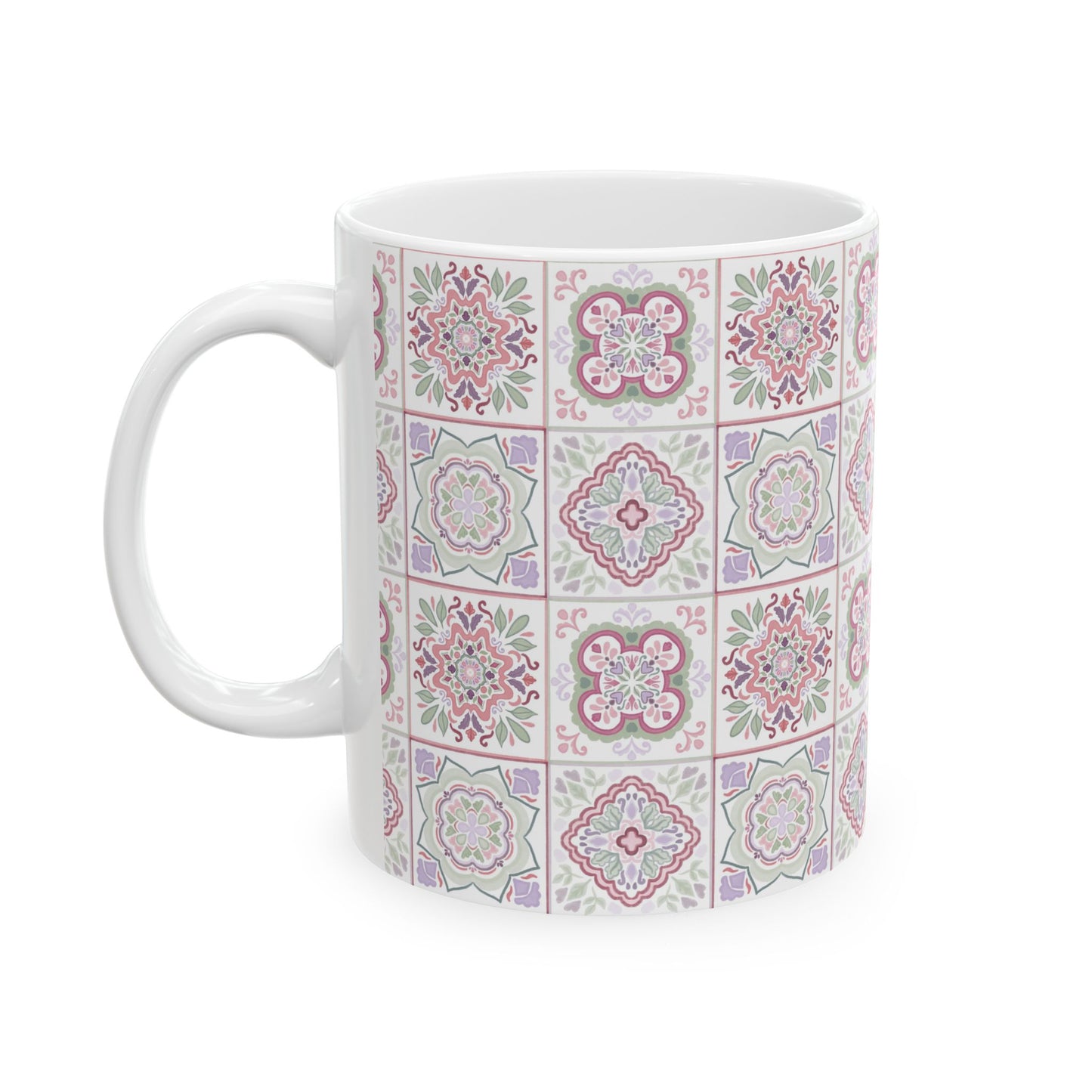 Floral Harmony Tile Pattern Ceramic Mug 11oz