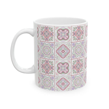 Floral Harmony Tile Pattern Ceramic Mug 11oz