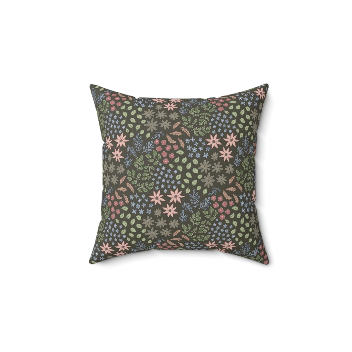 Floral Garden Square Pillow — Dark Botanical Pattern Decorative Throw Pillow