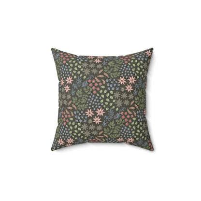 Floral Garden Square Pillow — Dark Botanical Pattern Decorative Throw Pillow
