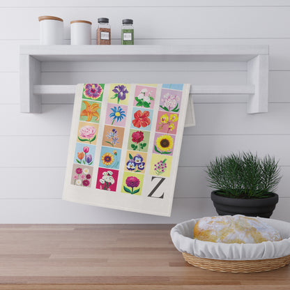 Floral Alphabet Tea Towel – Monogram A–Z Cotton Kitchen Towel
