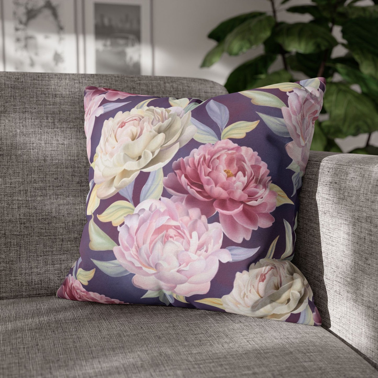 Peony Blossom Cushion Cover - Peony Floral Square Throw Cushion Cover