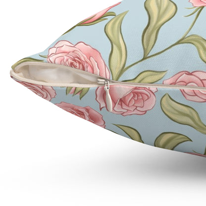 Pastel Pink and Blue Roses Cushion Cover — Decorative Square Throw Cushion Cover
