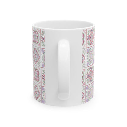 Floral Harmony Tile Pattern Ceramic Mug 11oz