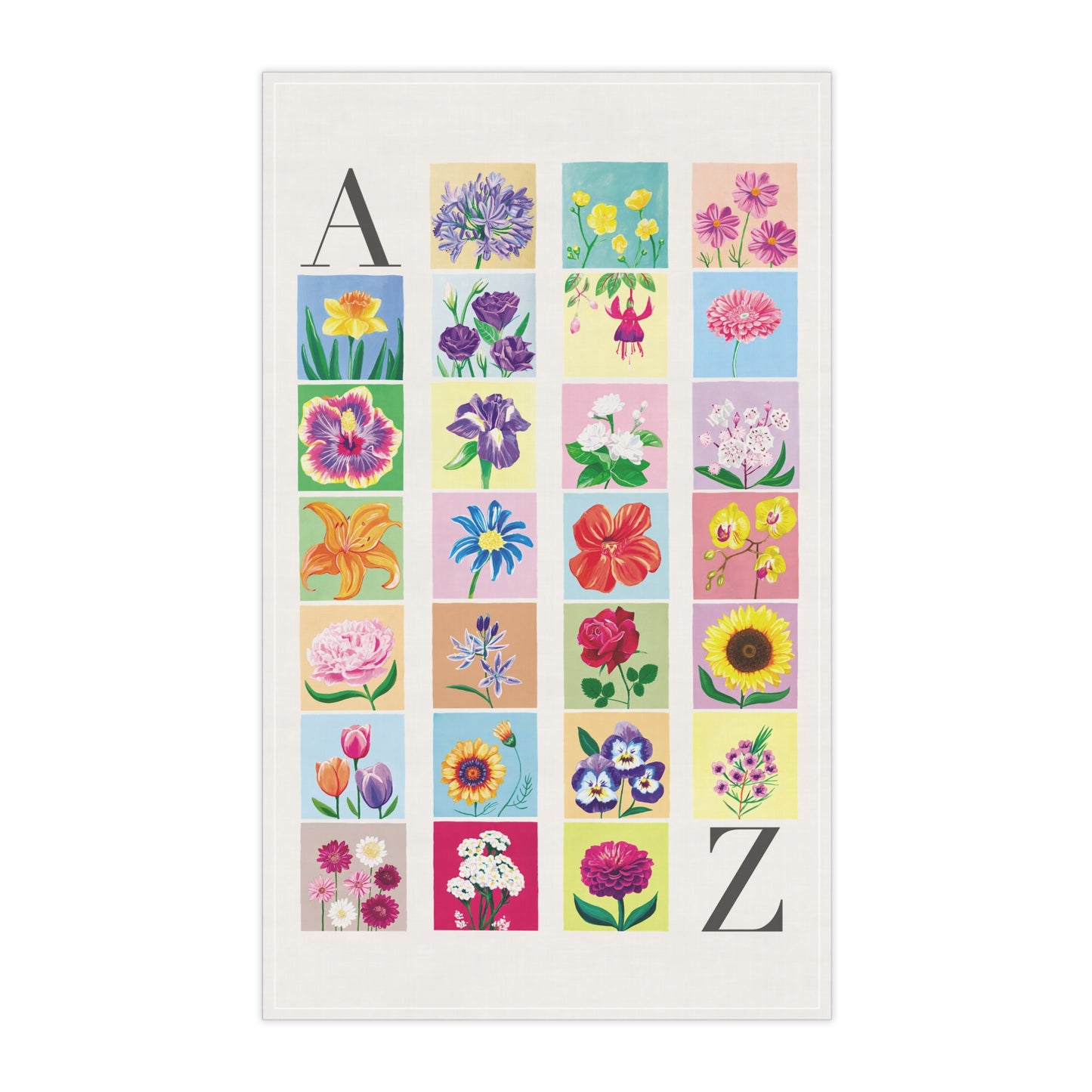 Floral Alphabet Tea Towel – Monogram A–Z Cotton Kitchen Towel