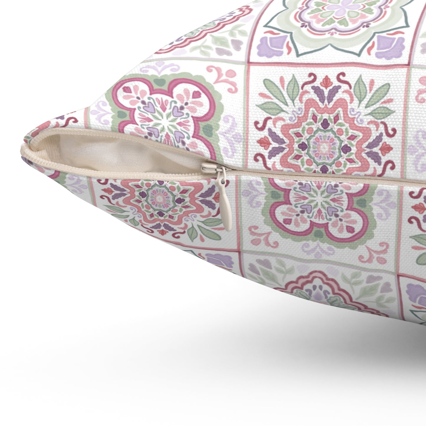 Floral Harmony Tile Cushion Cover - Pastel Tile Square Throw Cushion Cover