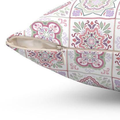Floral Harmony Tile Cushion Cover - Pastel Tile Square Throw Cushion Cover