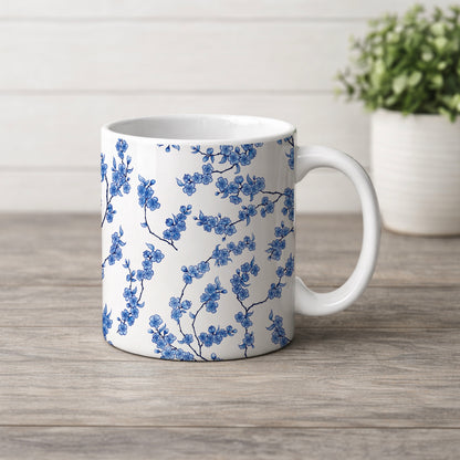 Chinoiserie Cherry Blossom Watercolour Ceramic Mug 11oz