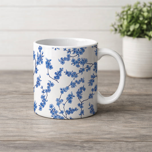 Chinoiserie Cherry Blossom Watercolour Ceramic Mug 11oz
