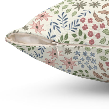 Floral Meadow Decorative Pillow — Pastel Garden Pattern Square Throw Pillow