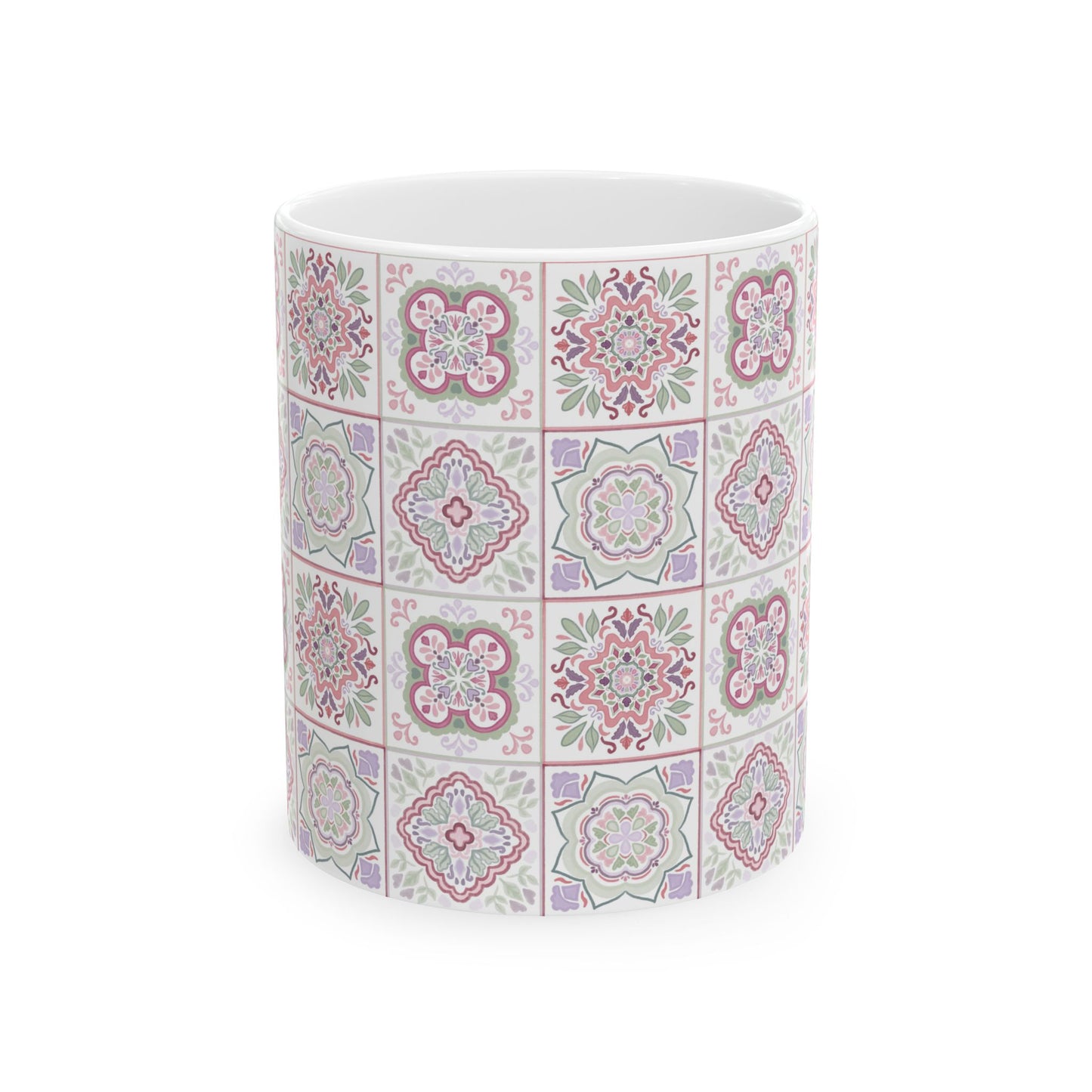 Floral Harmony Tile Pattern Ceramic Mug 11oz