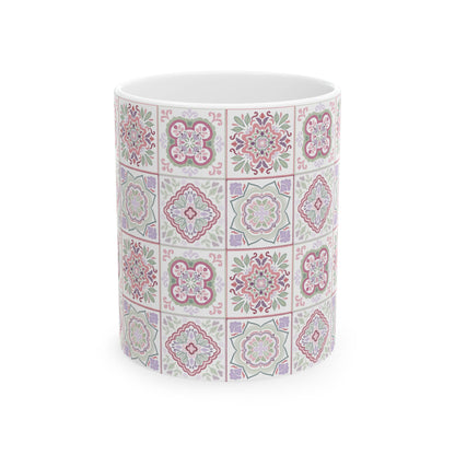 Floral Harmony Tile Pattern Ceramic Mug 11oz