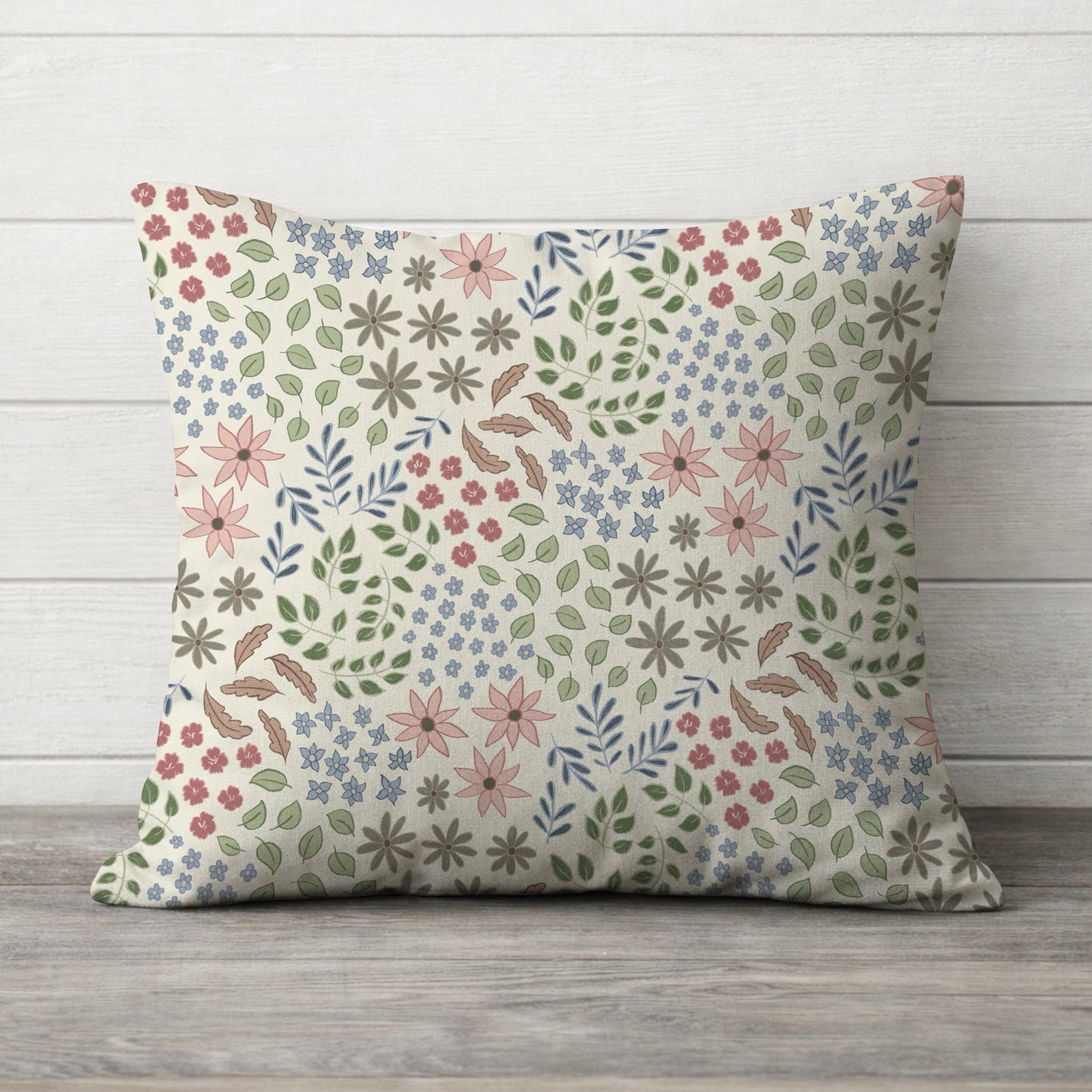 Floral Meadow Decorative Pillow — Pastel Garden Pattern Square Throw Pillow