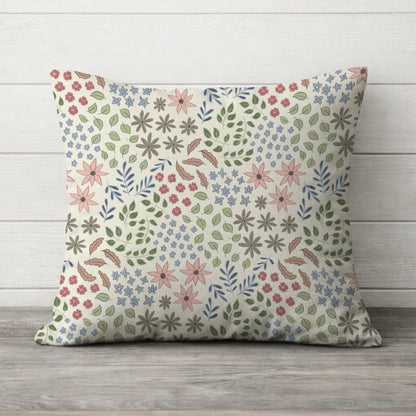 Floral Meadow Decorative Pillow — Pastel Garden Pattern Square Throw Pillow