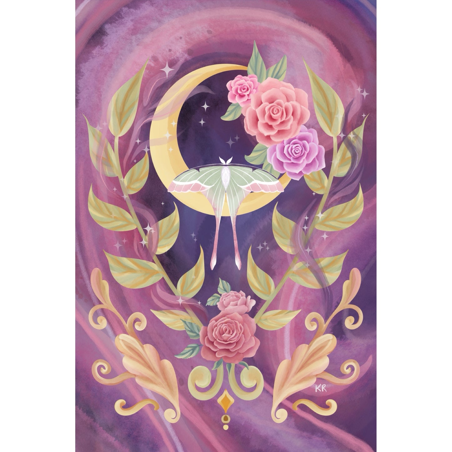 Midnight Moth - Digital Watercolour Painting - Fine Art Giclée Print