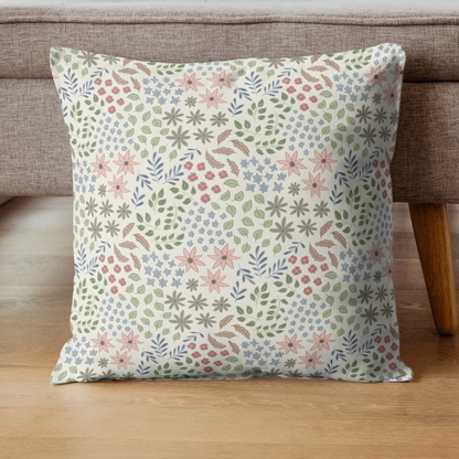 Floral Meadow Decorative Pillow — Pastel Garden Pattern Square Throw Pillow