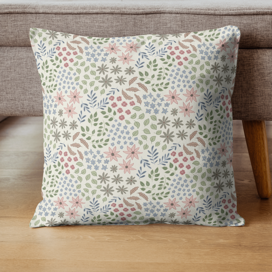 Floral Meadow Decorative Pillow — Pastel Garden Pattern Square Throw Pillow