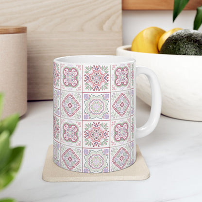Floral Harmony Tile Pattern Ceramic Mug 11oz