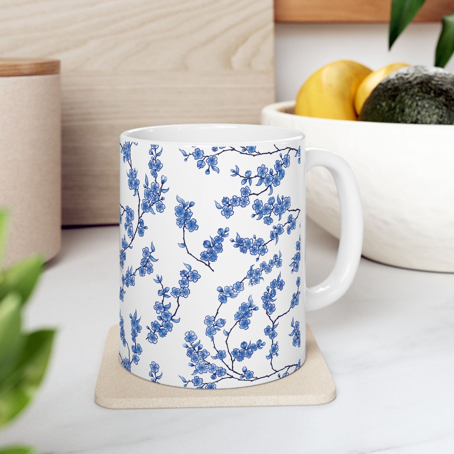 Chinoiserie Cherry Blossom Watercolour Ceramic Mug 11oz
