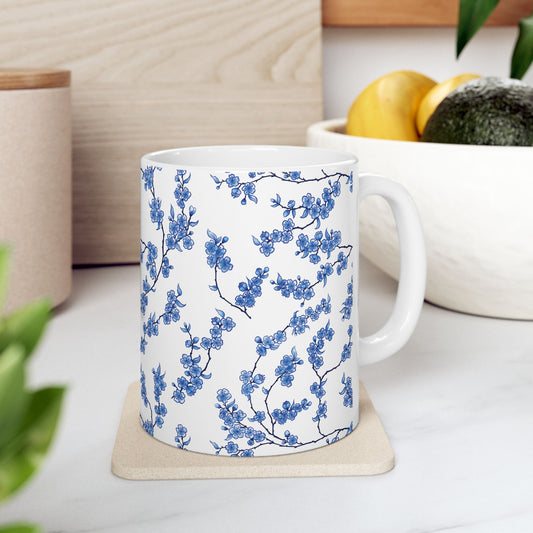 Chinoiserie Cherry Blossom Watercolour Ceramic Mug 11oz