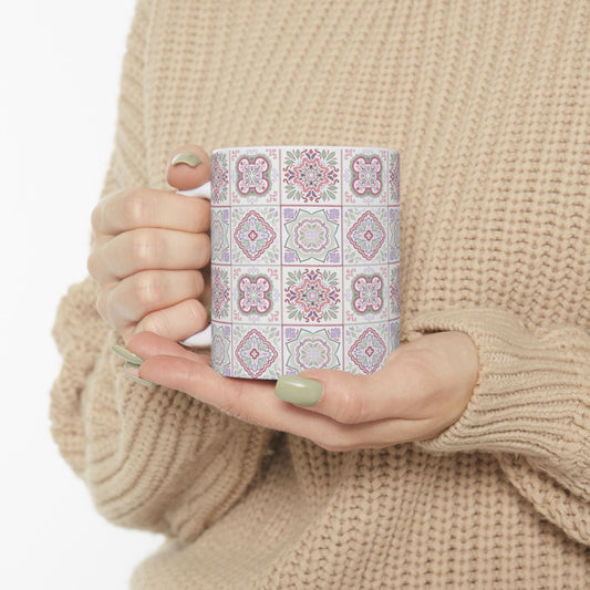 Floral Harmony Tile Pattern Ceramic Mug 11oz