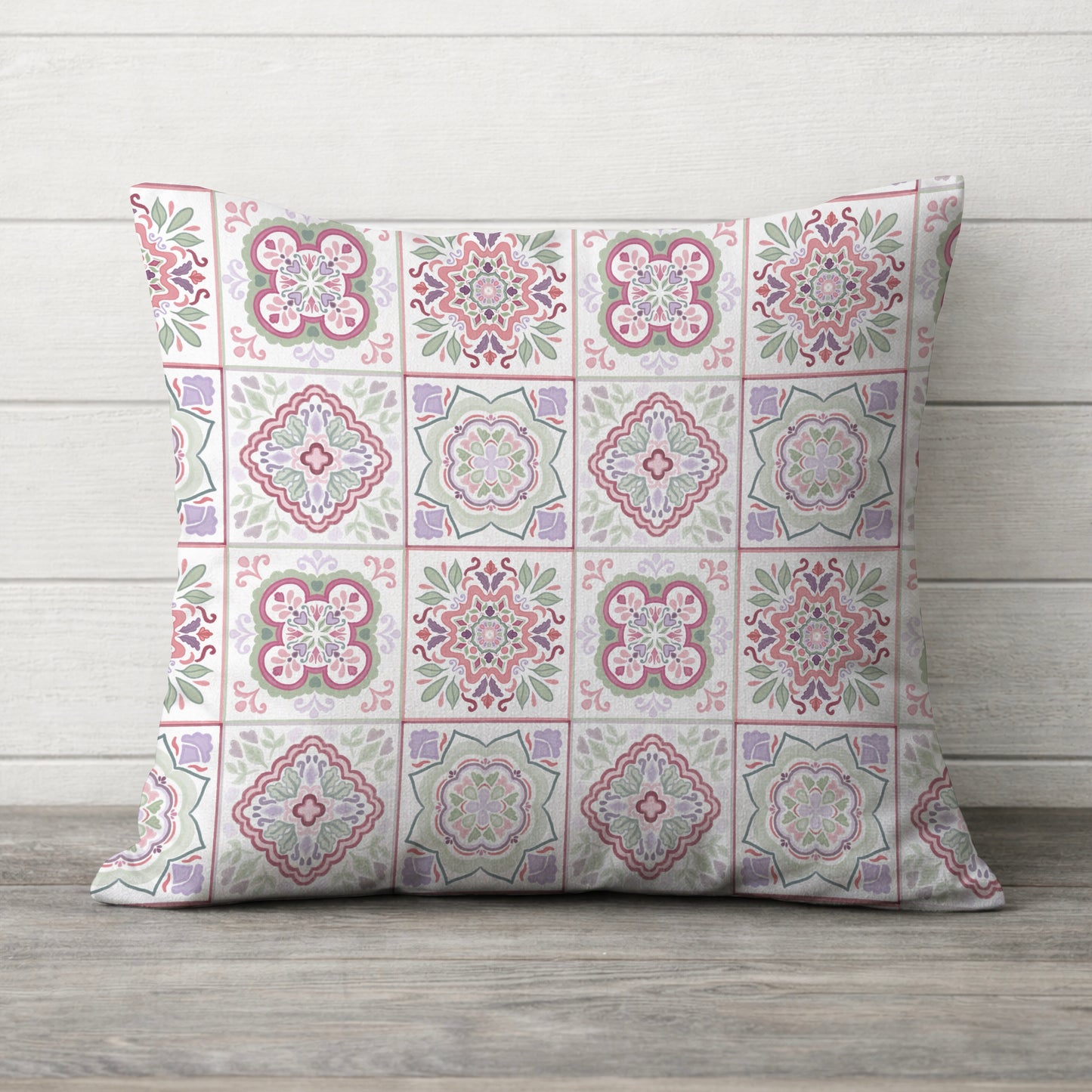 Floral Harmony Tile Cushion Cover - Pastel Tile Square Throw Cushion Cover