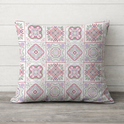 Floral Harmony Tile Cushion Cover - Pastel Tile Square Throw Cushion Cover