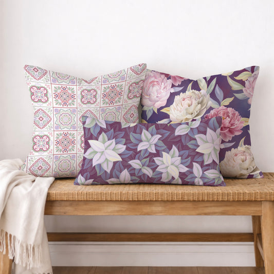 Floral Harmony Tile Cushion Cover - Pastel Tile Square Throw Cushion Cover