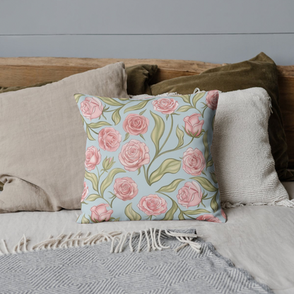 Pastel Pink and Blue Roses Cushion Cover — Decorative Square Throw Cushion Cover