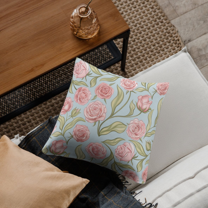 Pastel Pink and Blue Roses Cushion Cover — Decorative Square Throw Cushion Cover