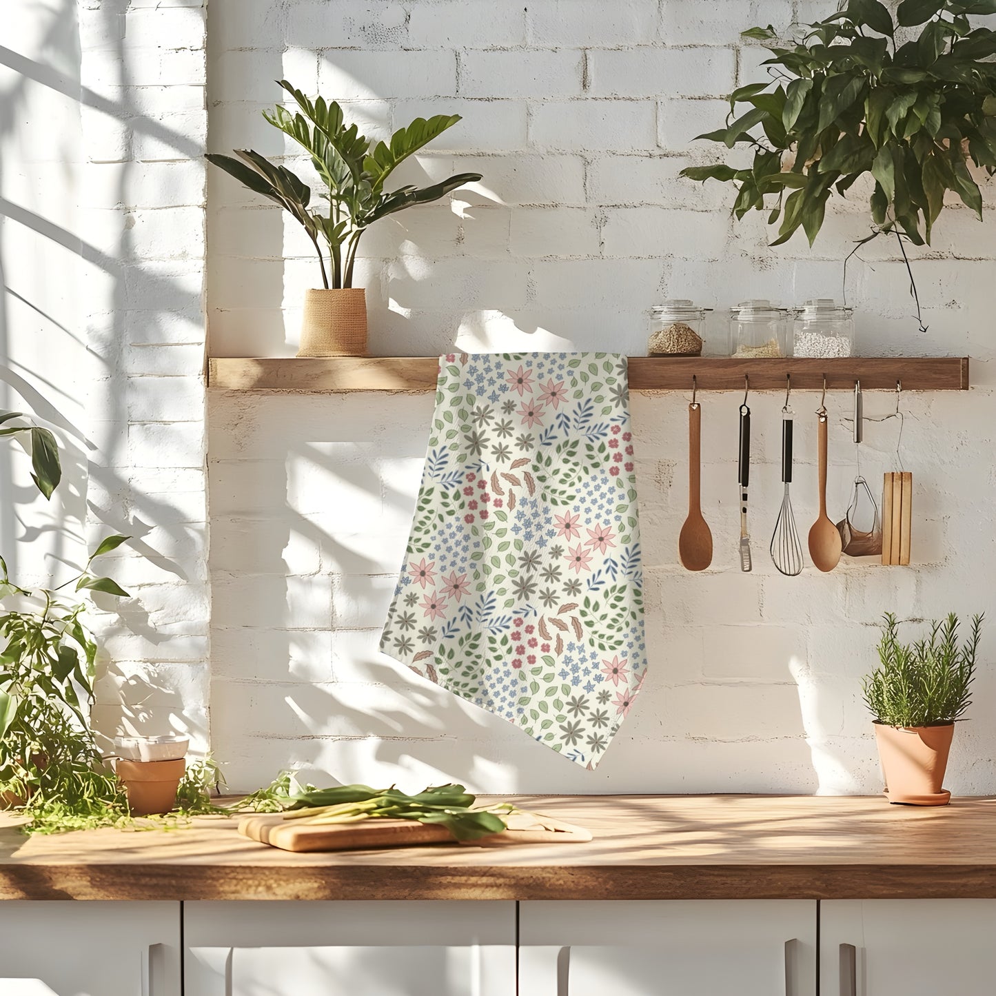Pastel Wildflower Tea Towel — Floral Spring Kitchen Towel