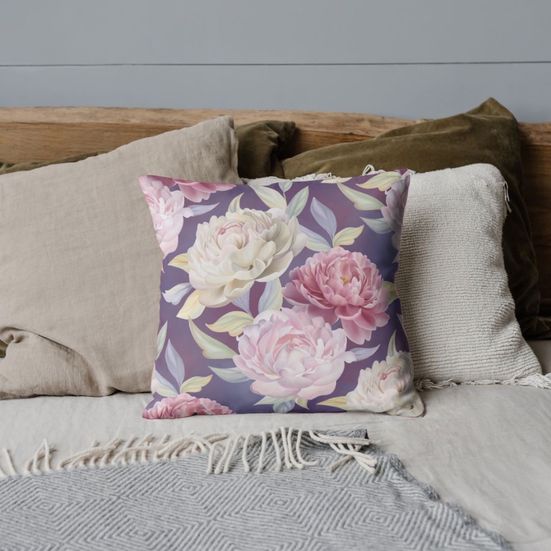 Peony Blossom Cushion Cover - Peony Floral Square Throw Cushion Cover