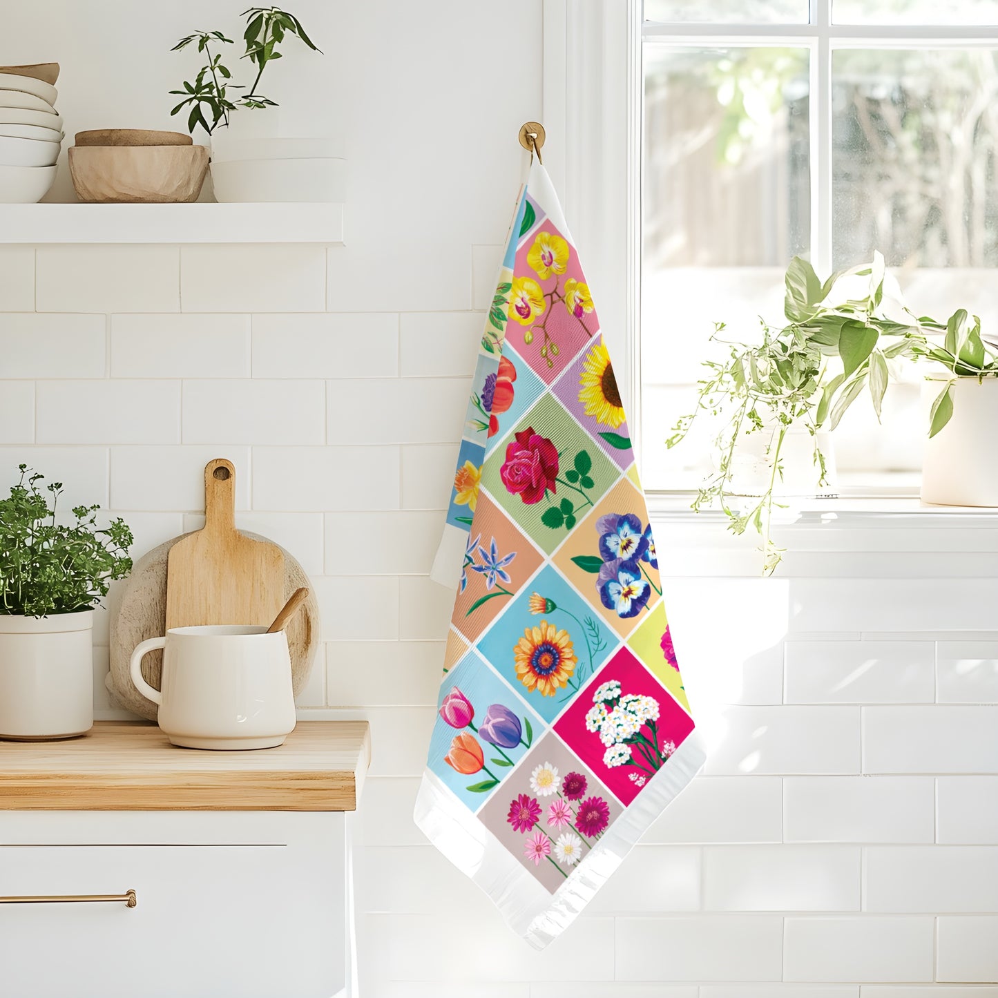 Floral Alphabet Tea Towel – Monogram A–Z Cotton Kitchen Towel