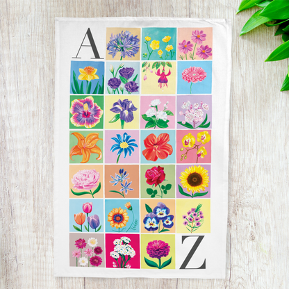 Floral Alphabet Tea Towel – Monogram A–Z Cotton Kitchen Towel